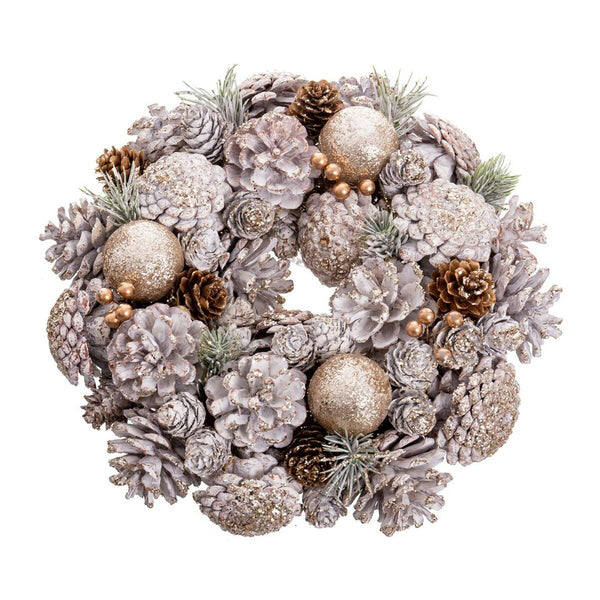 Couronne de Noël Blanc Doré Plastique Foam Ananas 26 x 26 x 8 cm - Sapin Belge