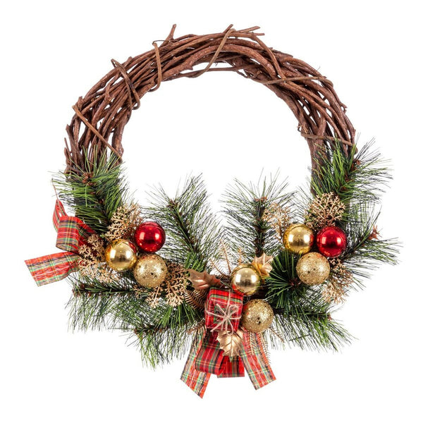 Couronne de Noël Rotin Multicouleur Naturel PVC 25 x 25 x 10 cm - Sapin Belge