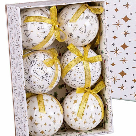 Boules de Noël Blanc Doré Papier Polyfoam 7,5 x 7,5 x 7,5 cm (6 Unités) - Sapin Belge