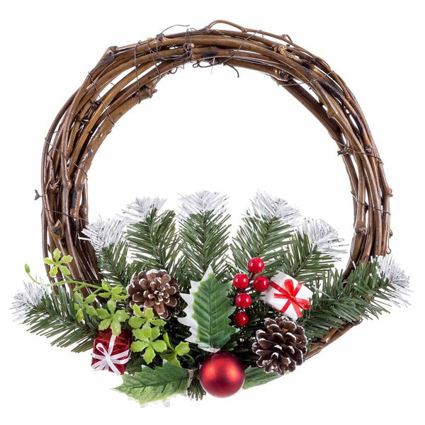 Couronne de Noël Rouge Multicouleur Rotin Plastique Ananas 30 cm - Sapin Belge