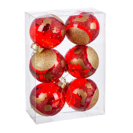 Boules de Noël Rouge Plastique 8 cm (6 Unités) - Sapin Belge