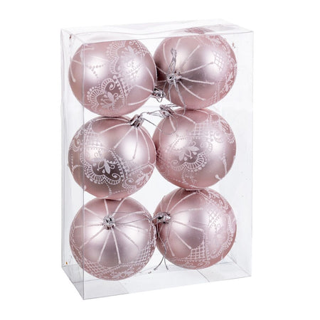 Boules de Noël Rose Plastique 8 cm (6 Unités) - Sapin Belge