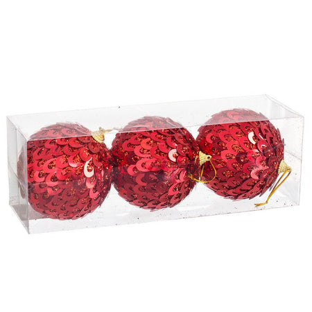 Boules de Noël Rouge Plastique Polyfoam 10 x 10 x 10 cm (3 Unités) - Sapin Belge