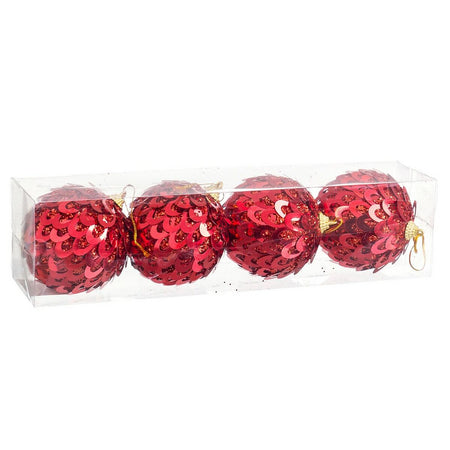 Boules de Noël Rouge Plastique Polyfoam 8 x 8 x 8 cm (4 Unités) - Sapin Belge