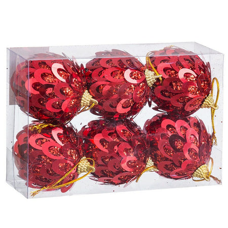 Boules de Noël Rouge Plastique Polyfoam 6 x 6 x 6 cm (6 Unités) - Sapin Belge
