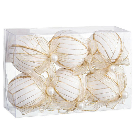 Boules de Noël Blanc Polyfoam Tissu 6 x 6 x 6 cm (6 Unités) - Sapin Belge