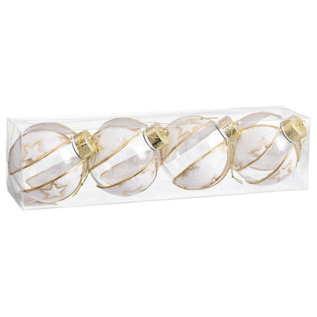 Boules de Noël Blanc Transparent Doré Plastique Tissu Etoiles 8 x 8 x 8 cm (4 Unités) - Sapin Belge