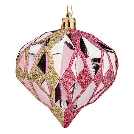Boules de Noël Diamant Ø 8 cm Rose Doré Plastique 8 x 9 x 8 cm - Sapin Belge