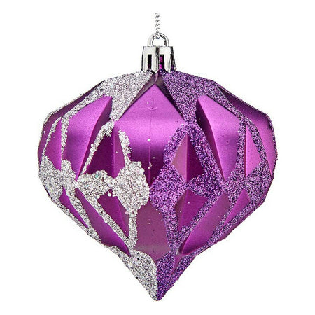 Boules de Noël Diamant Ø 8 cm Argenté Violet Plastique 8 x 9 x 8 cm - Sapin Belge