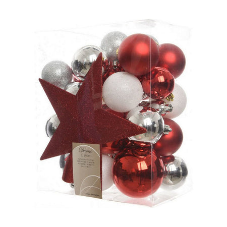 Boules de Noël Decoris Multicouleur rouge et blanc - Sapin Belge