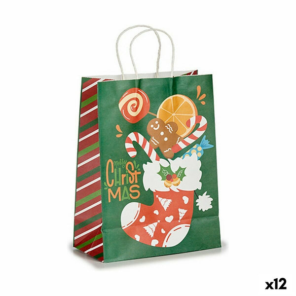 Sac en papier Chaussette de Noël Vert (12 Unités) - Sapin Belge