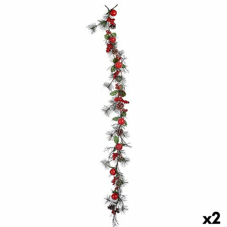 Guirlande de Noël Branche Fruits des bois Rouge Vert 34 x 19 x 183 cm (2 Unités) - Sapin Belge