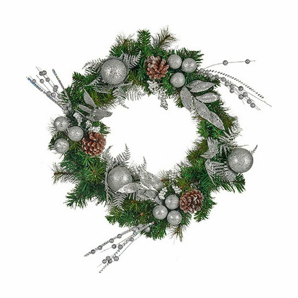 Couronne de Noël Vert Argenté 60 x 13 x 60 cm (4 Unités) - Sapin Belge