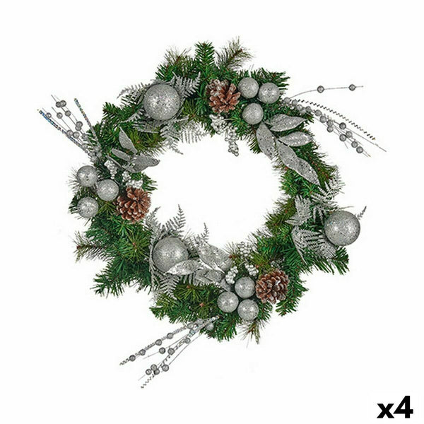 Couronne de Noël Vert Argenté 60 x 13 x 60 cm (4 Unités) - Sapin Belge