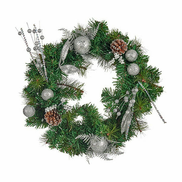 Couronne de Noël Marron Vert Argenté 45 x 13 x 45 cm (6 Unités) - Sapin Belge