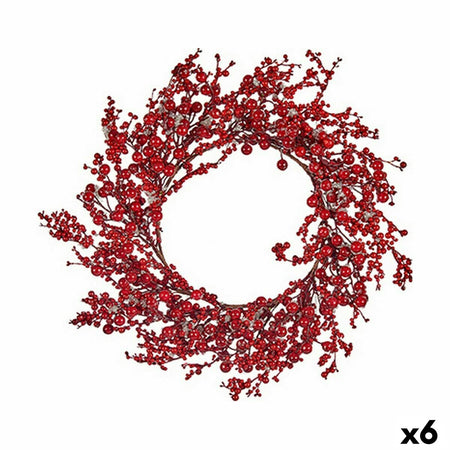 Couronne de Noël Rouge Plastique 48 x 10 x 48 cm (6 Unités) - Sapin Belge