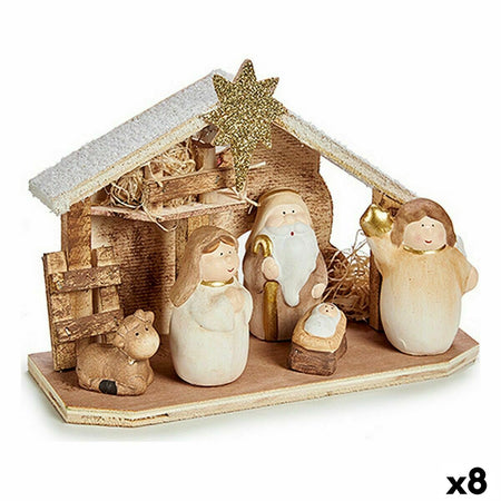 Crèche de Noël Blanc Marron Gris Bois Céramique 8,5 x 16 x 22,5 cm (8 Unités) - Sapin Belge