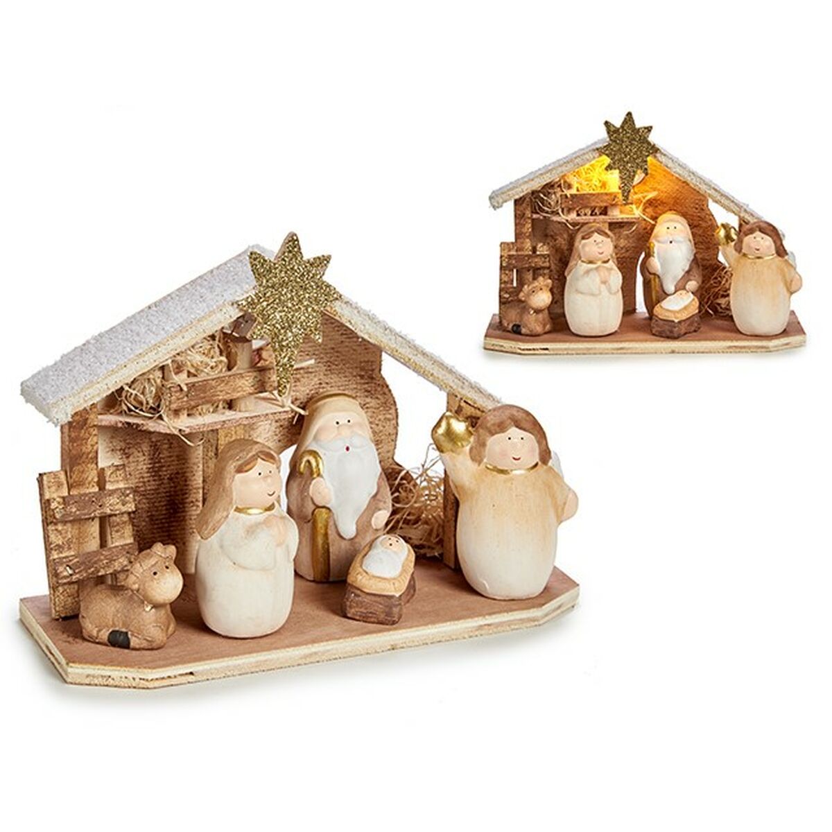 Crèche de Noël Blanc Marron Gris Bois Céramique 8,5 x 16 x 22,5 cm (8 Unités) - Sapin Belge