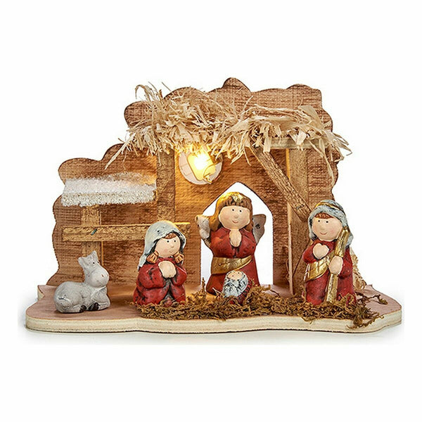 Crèche de Noël Marron Rouge Gris Bois Céramique 24,5 x 14,5 x 9,5 cm (8 Unités) - Sapin Belge