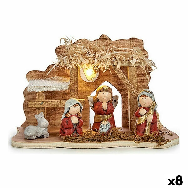 Crèche de Noël Marron Rouge Gris Bois Céramique 24,5 x 14,5 x 9,5 cm (8 Unités) - Sapin Belge