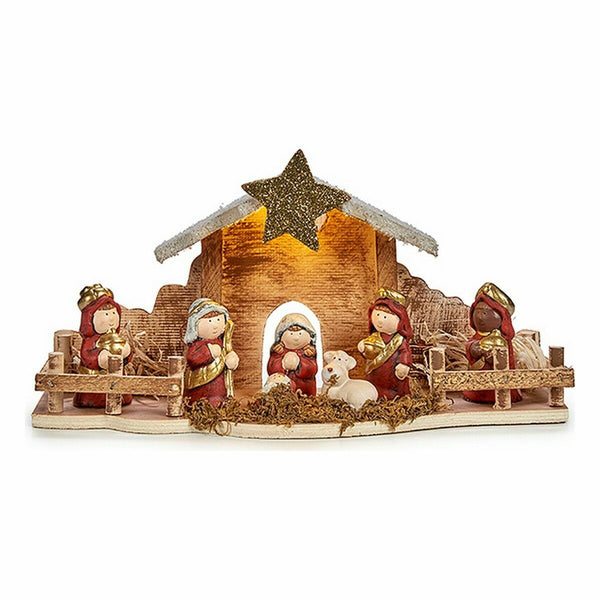 Crèche de Noël Blanc Marron Rouge Bois Céramique 33 x 16 x 10,5 cm (6 Unités) - Sapin Belge