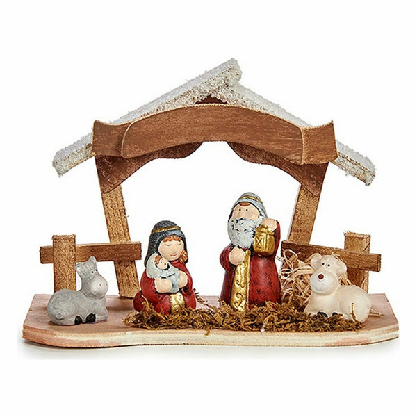 Crèche de Noël Blanc Marron Rouge Doré Bois Céramique 8,5 x 15,5 x 21,5 cm (8 Unités) - Sapin Belge