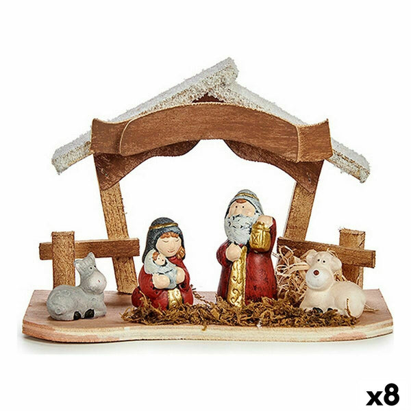 Crèche de Noël Blanc Marron Rouge Doré Bois Céramique 8,5 x 15,5 x 21,5 cm (8 Unités) - Sapin Belge