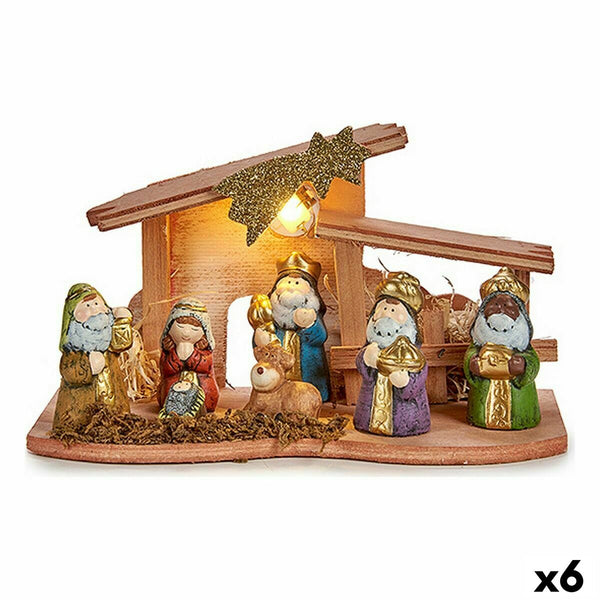 Crèche de Noël Lumière LED Multicouleur Bois Céramique 26 x 14 x 12 cm (6 Unités) - Sapin Belge