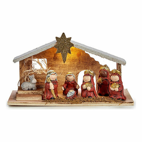 Crèche de Noël Blanc Rouge Doré Bois Céramique 29,5 x 16,5 x 11,5 cm (6 Unités) - Sapin Belge