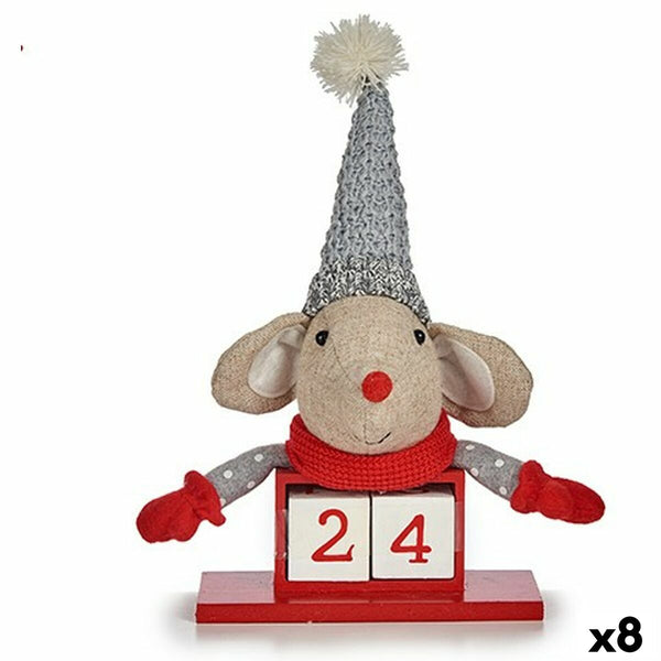 Figurine Décorative Souris Calendrier Rouge Gris Bois 20 x 11 x 20 cm (8 Unités) - Sapin Belge