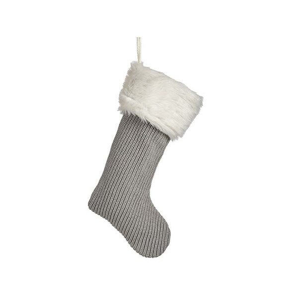 Décorations de Noël Chaussette de Noël Blanc Gris 25 x 3 x 44 cm (12 Unités) - Sapin Belge