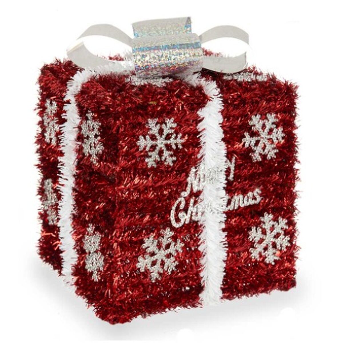 Boîte Cadeau Blanc Rouge Argenté polypropylène PET 17 x 20,5 x 17 cm (9 Unités) - Sapin Belge