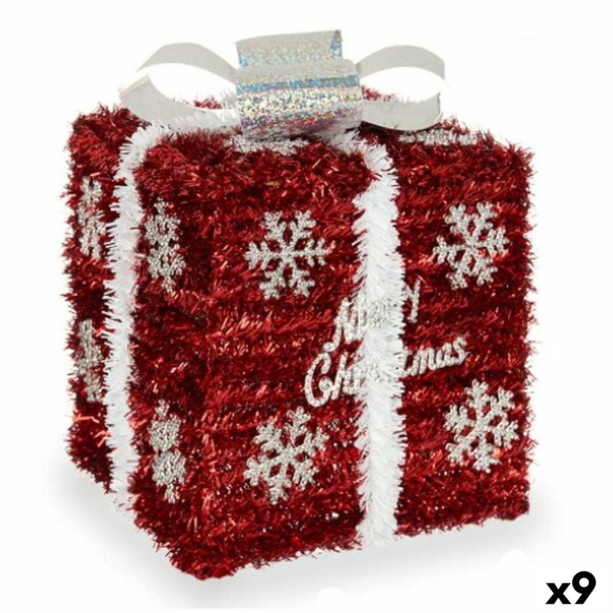 Boîte Cadeau Blanc Rouge Argenté polypropylène PET 17 x 20,5 x 17 cm (9 Unités) - Sapin Belge