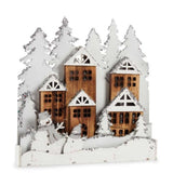 Figurine Décorative Lumière ville Blanc Marron Bois 44 x 44,7 x 6 cm (4 Unités) - Sapin Belge