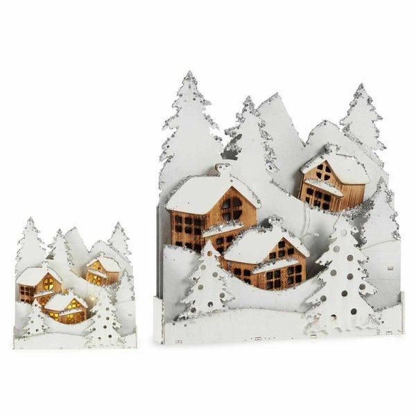 Figurine Décorative Lumière ville Blanc Marron Bois 44 x 48 x 7,5 cm (4 Unités) - Sapin Belge