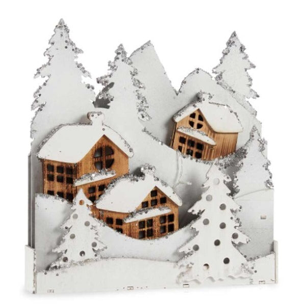 Figurine Décorative Lumière ville Blanc Marron Bois 44 x 48 x 7,5 cm (4 Unités) - Sapin Belge