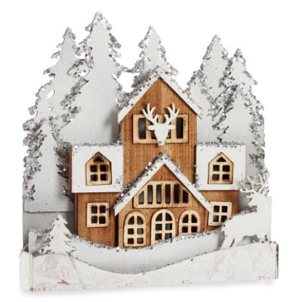 Figurine Décorative Lumière ville Blanc Marron Bois 44 x 43 x 6 cm (4 Unités) - Sapin Belge