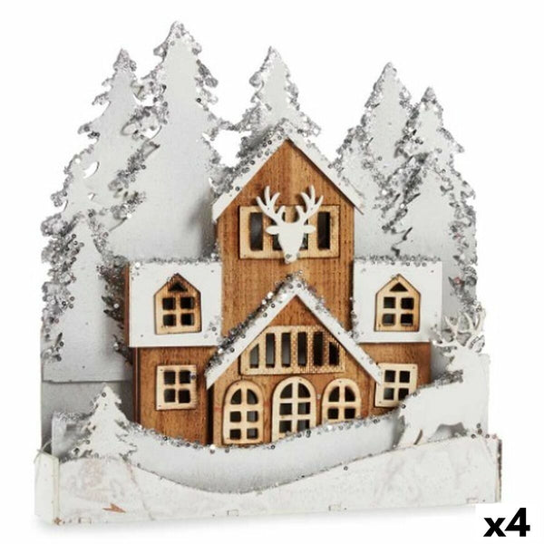 Figurine Décorative Lumière ville Blanc Marron Bois 44 x 43 x 6 cm (4 Unités) - Sapin Belge