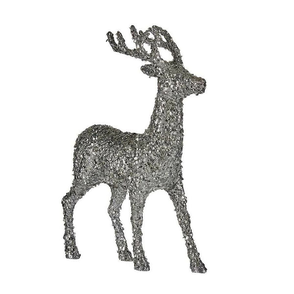 Figurine Décorative renne de noël Paillettes Blanc Argenté Plastique 15 x 45 x 30 cm (8 Unités) - Sapin Belge