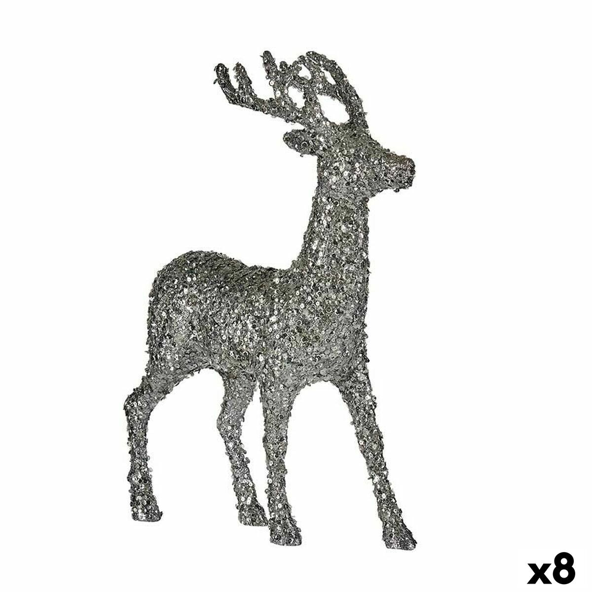 Figurine Décorative renne de noël Paillettes Blanc Argenté Plastique 15 x 45 x 30 cm (8 Unités) - Sapin Belge