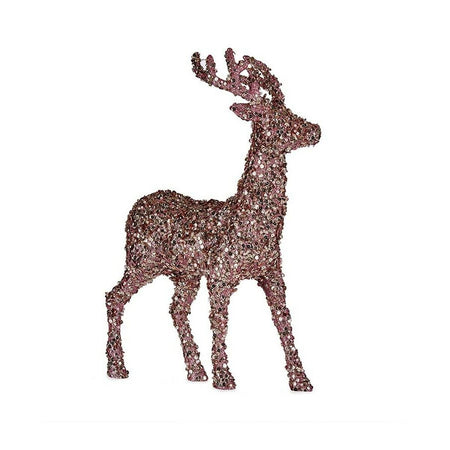Figurine Décorative renne de noël Paillettes Rose Doré Plastique 15 x 45 x 30 cm (8 Unités) - Sapin Belge