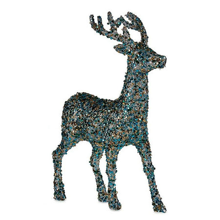 Figurine Décorative renne de noël Paillettes Bleu Doré Plastique 15 x 45 x 30 cm (8 Unités) - Sapin Belge