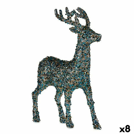 Figurine Décorative renne de noël Paillettes Bleu Doré Plastique 15 x 45 x 30 cm (8 Unités) - Sapin Belge