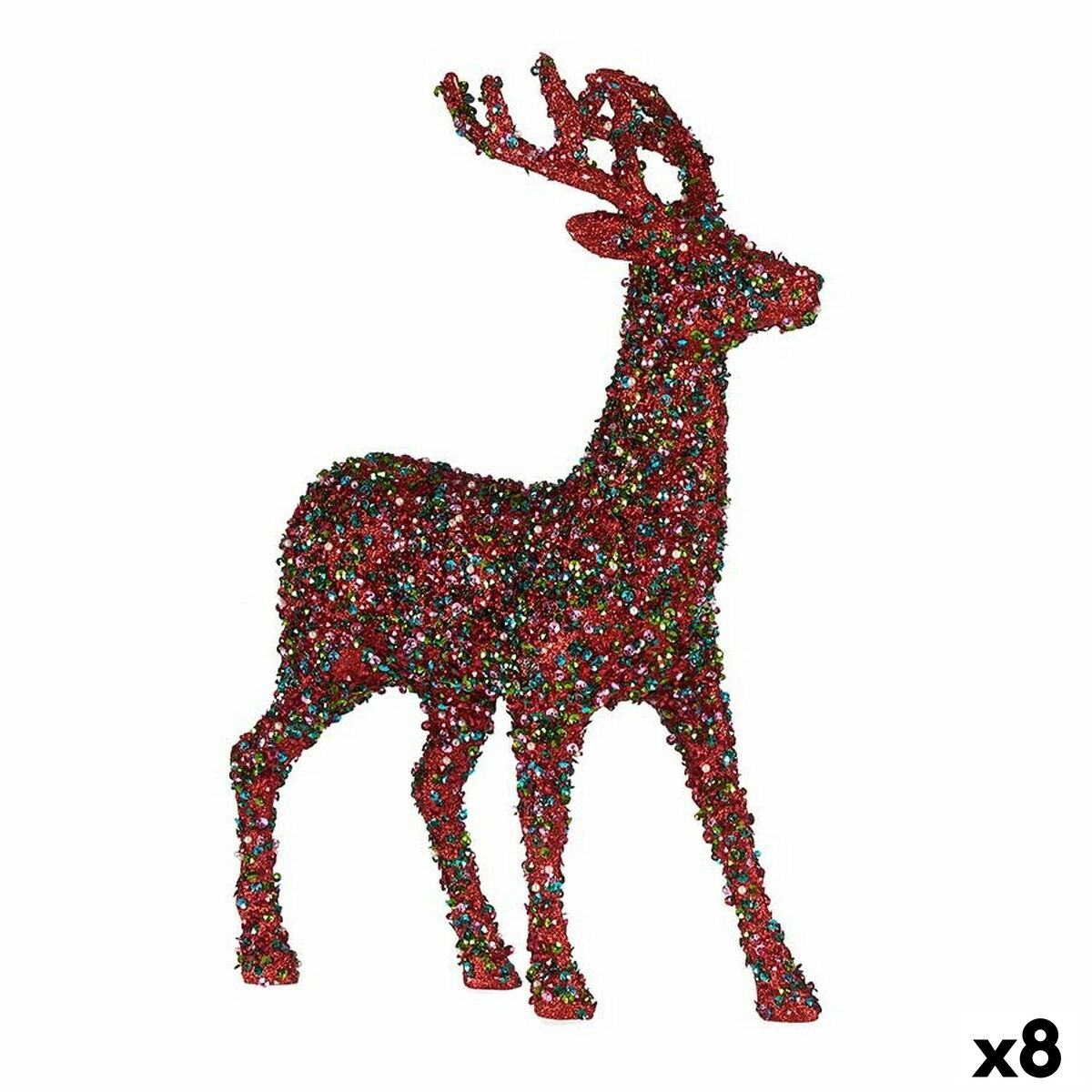 Figurine Décorative renne de noël Paillettes Multicouleur Plastique 15 x 45 x 30 cm (8 Unités) - Sapin Belge