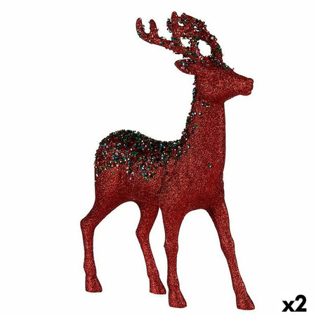 Figurine Décorative renne de noël Rouge Plastique 15 x 45 x 30 cm (2 Unités) - Sapin Belge