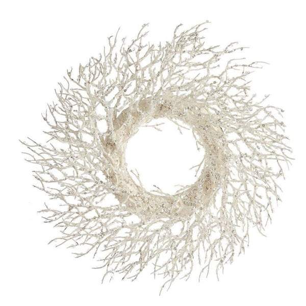 Couronne de Noël Branche Blanc Plastique 50 x 10 x 50 cm (2 Unités) - Sapin Belge