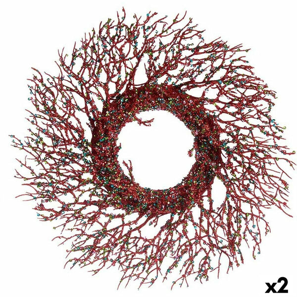 Couronne de Noël Branche Rouge Plastique 50 x 10 x 50 cm (2 Unités) - Sapin Belge