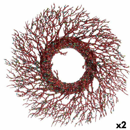 Couronne de Noël Branche Rouge Plastique 50 x 10 x 50 cm (2 Unités) - Sapin Belge