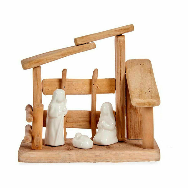 Crèche de Noël Blanc Naturel Bois Céramique 18 x 17 x 8 cm (2 Unités) - Sapin Belge