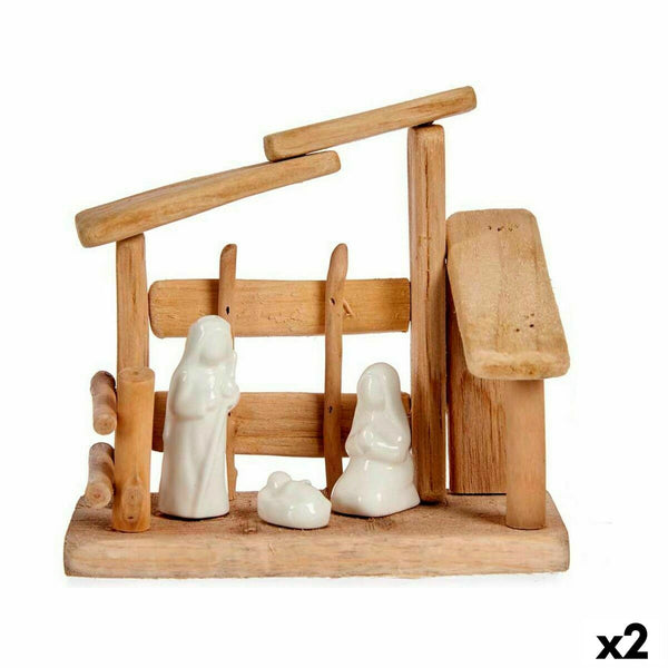 Crèche de Noël Blanc Naturel Bois Céramique 18 x 17 x 8 cm (2 Unités) - Sapin Belge